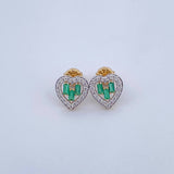Stud Earrings Heart 2.05gr / Emerald 28 Pts Diamond 30 Pts Two Yellows White Gold 18K (Jewel) &