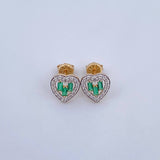 Stud Earrings Heart 2.05gr / Emerald 28 Pts Diamond 30 Pts Two Yellows White Gold 18K (Jewel) &