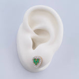 Stud Earrings Heart 2.05gr / Emerald 28 Pts Diamond 30 Pts Two Yellows White Gold 18K (Jewel) &