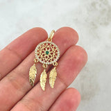 Pendant Dreamcatcher 2.65gr / 3.8cm / White Zircons Green Yellow Gold 18K