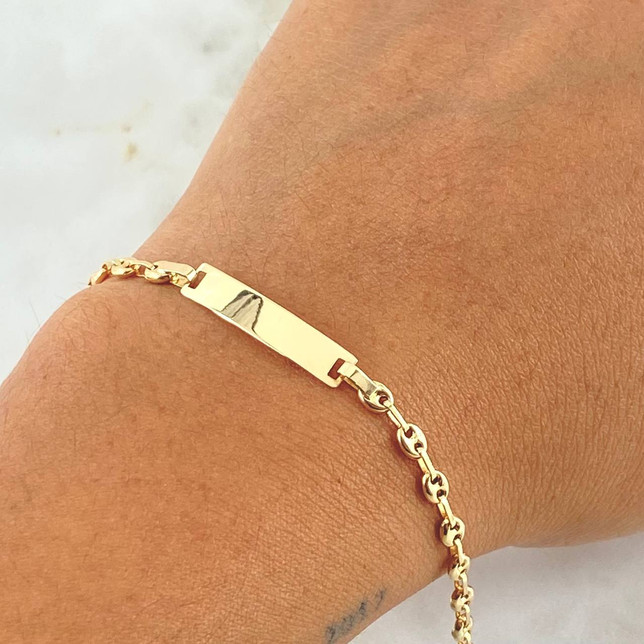 Bracelet Baby GC Rectangular Plate 2.05gr / 14cm-3.3mm Smooth 18K Yellow Gold