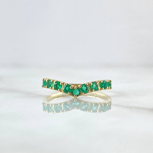 Tiara V Ring 2.05gr / Size 8 / Emeralds 36pts 18K Yellow Gold (Jewel) *
