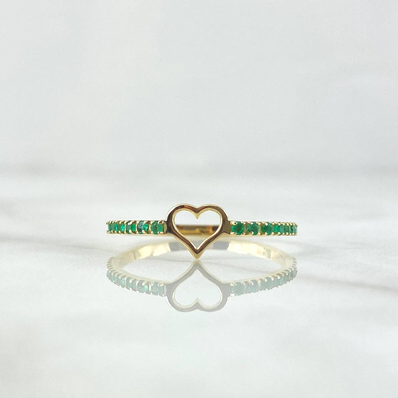 Heart Silhouette Ring 1.3gr / Size 7 3/4 / Emeralds 16pts 18K Yellow Gold (Jewel) ©