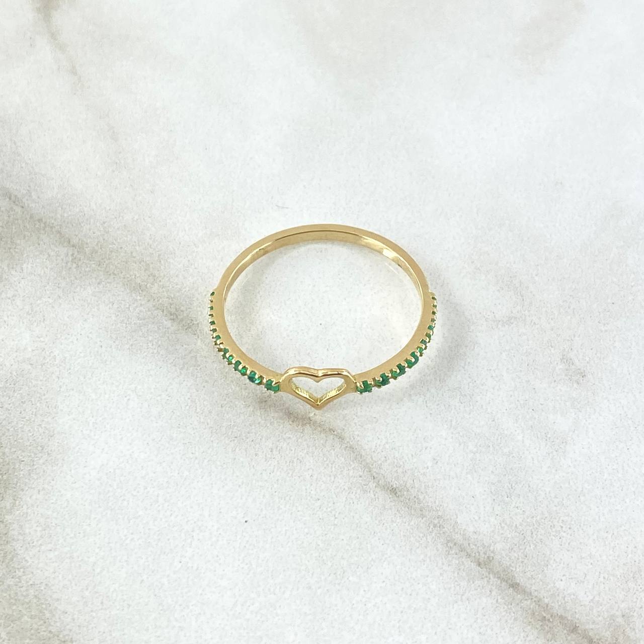 Heart Silhouette Ring 1.35gr / Size 7 3/4 / Emeralds 16pts 18K Yellow Gold (Jewel) *
