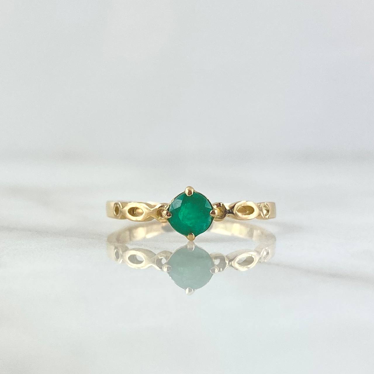 Solitaire Ring Four Claws In Wave 2.1gr / Size 7 3/4 / Emeralds 34pts 18K Yellow Gold (Jewelry) ©