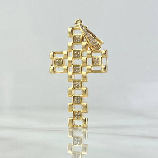 Dije Cruz Correa Enmallada 7.5gr / 5.5cm / Circones Blancos Oro Amarillo 18K