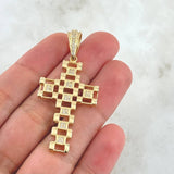 Dije Cruz Correa Enmallada 7.5gr / 5.5cm / Circones Blancos Oro Amarillo 18K