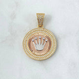 Dije Medalla Corona RX 7.2gr / 4cm / Circones Blancos Tres Oros  18K