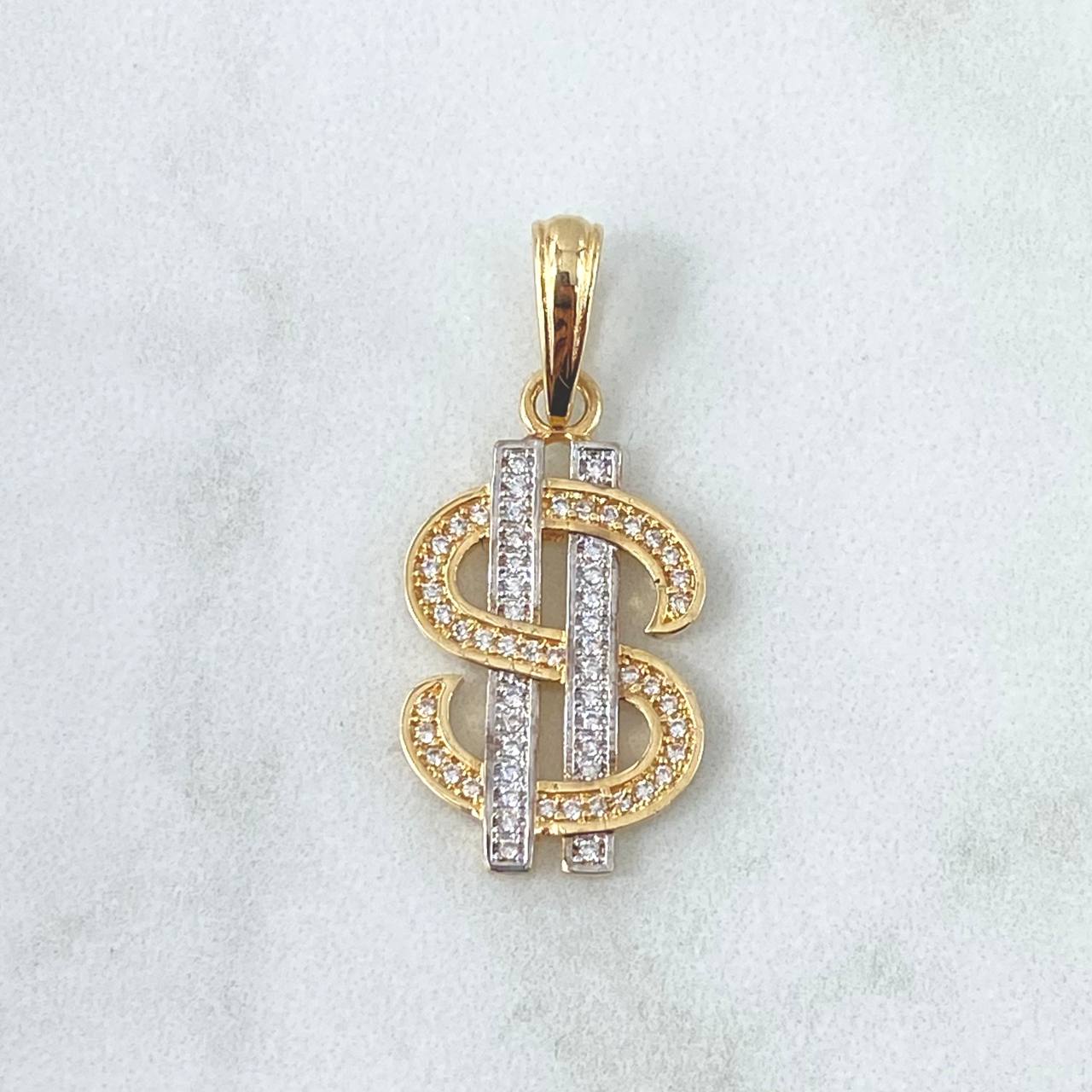 Pendant Dollar Sign 3.25gr / 3.5cm / White Zirconia Two-tone Yellow and White 18K Gold