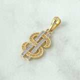 Pendant Dollar Sign 3.25gr / 3.5cm / White Zirconia Two-tone Yellow and White 18K Gold