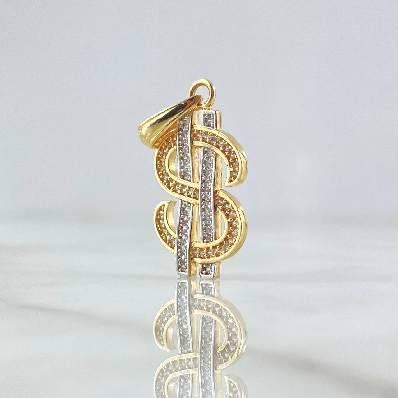 Pendant Dollar Sign 3.25gr / 3.5cm / White Zirconia Two-tone Yellow and White 18K Gold
