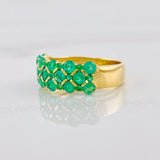 Ring Three Rows Emeralds 1.36pts 4.35g / T7 1/4 Yellow Gold 18K