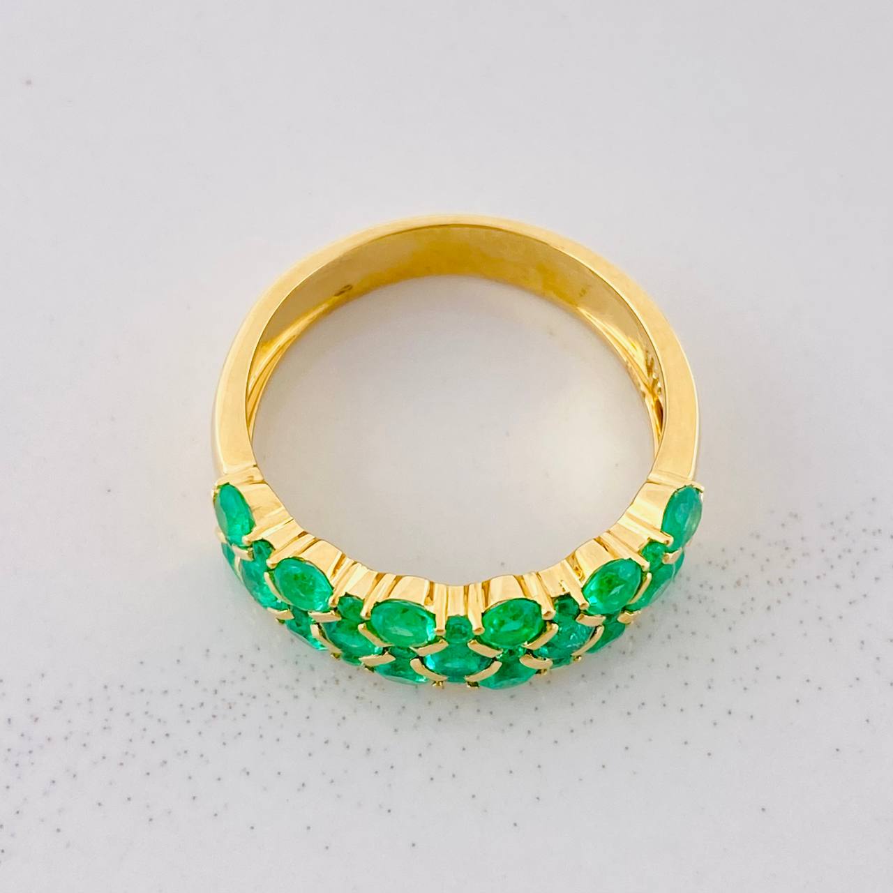 Ring Three Rows Emeralds 1.36pts 4.35g / T7 1/4 Yellow Gold 18K