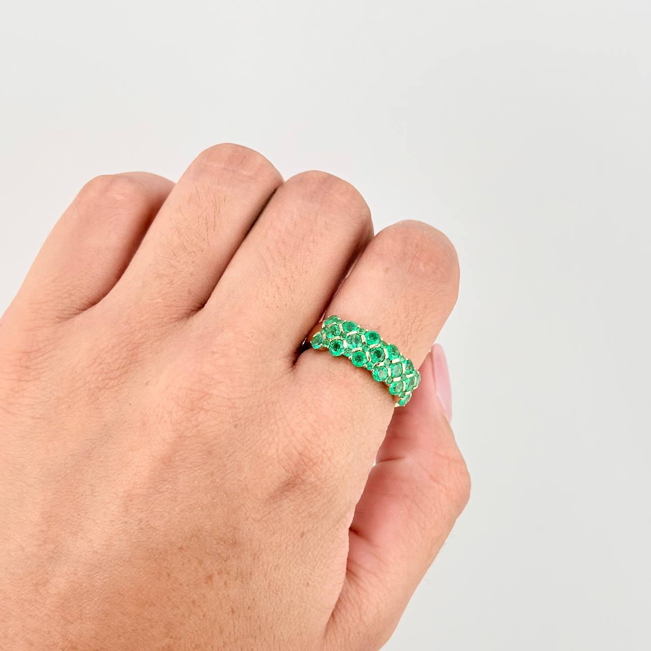 Ring Three Rows Emeralds 1.36pts 4.35g / T7 1/4 Yellow Gold 18K