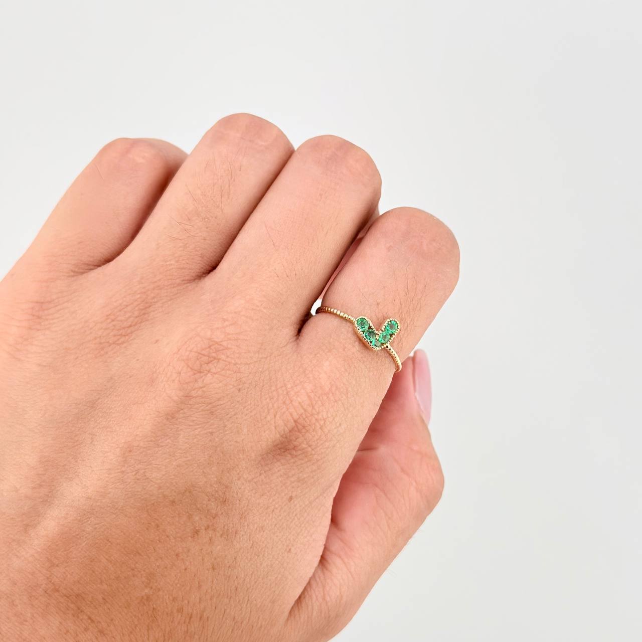 Heart Ring Emeralds 14pts 1.05g / T6 3/4 Yellow Gold 18K