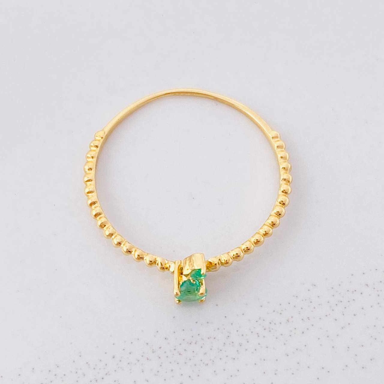 Solitaire Ring Bubbly Channel Emerald 19pts 0.85g / T6 1/2 Yellow Gold 18K