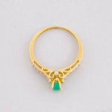 Ring Solitaire Imperial Emerald 18pts Diamonds 11pts 1.85g / T6 1/4 Yellow Gold 18K