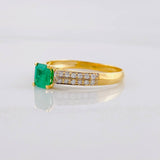 Solitaire Ring Bridge Emerald 43pts Diamonds 14pts 2.3g / T7 Yellow Gold 18K