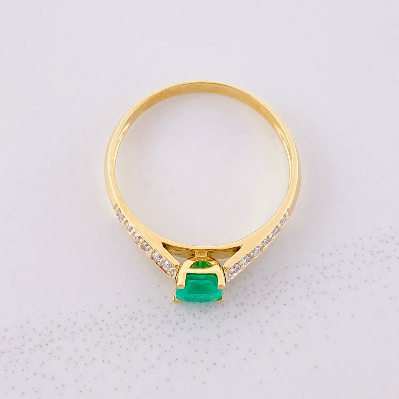 Solitaire Ring Bridge Emerald 43pts Diamonds 14pts 2.3g / T7 Yellow Gold 18K