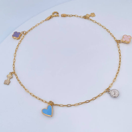 Tobillera Aro Seguido 3.35gr / 10 1/4 in / Dos Oro Amarillo Blanco 18K &