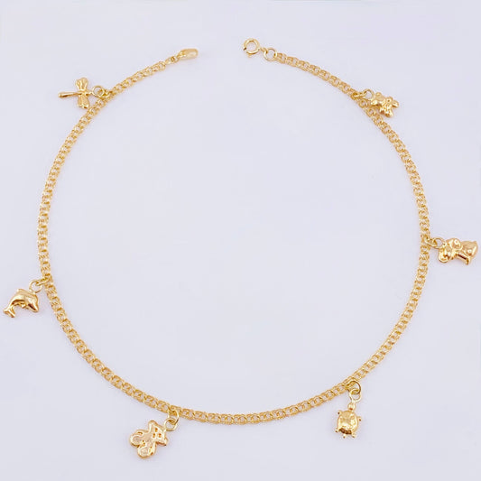 Tobillera Aro Seguido Dije 3.45gr / 10 in / 2.1mm Oro Amarillo 18K ©