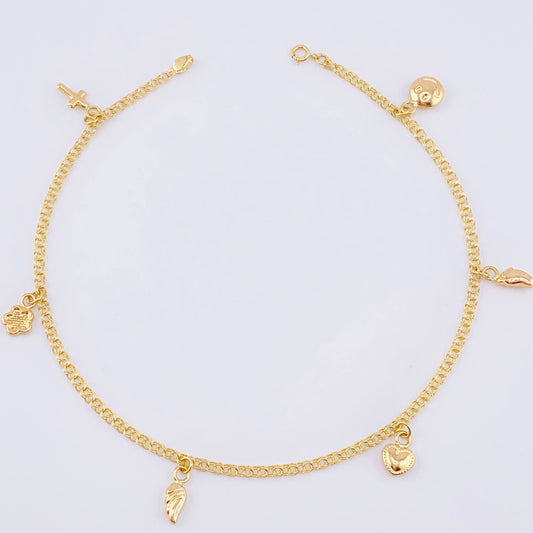 Tobillera Aro Seguido Dije 3.35gr / 9 3/4 in / 2.1mm Oro Amarillo 18K ©