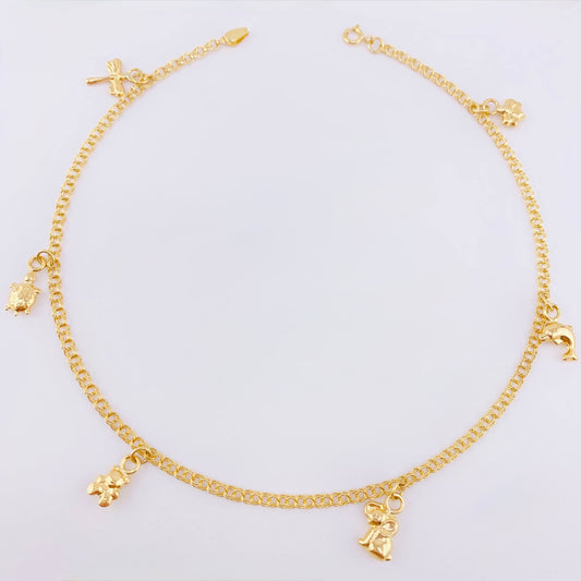 Tobillera Aro Seguido Dije 3.55gr / 9 3/4 in / 2.2mm Oro Amarillo 18K *