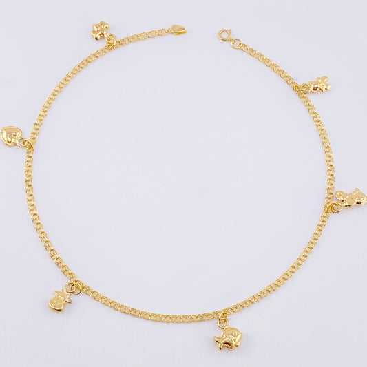 Tobillera Aro Seguido Dije 3.45gr / 9 3/4 in / 2.1mm Oro Amarillo 18K ©