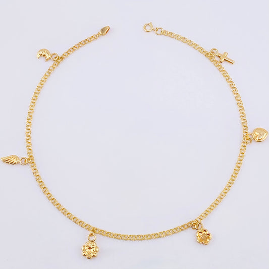 Tobillera Aro Seguido Dije 3.4gr / 9 3/4 in / 2.1mm Oro Amarillo 18K ©