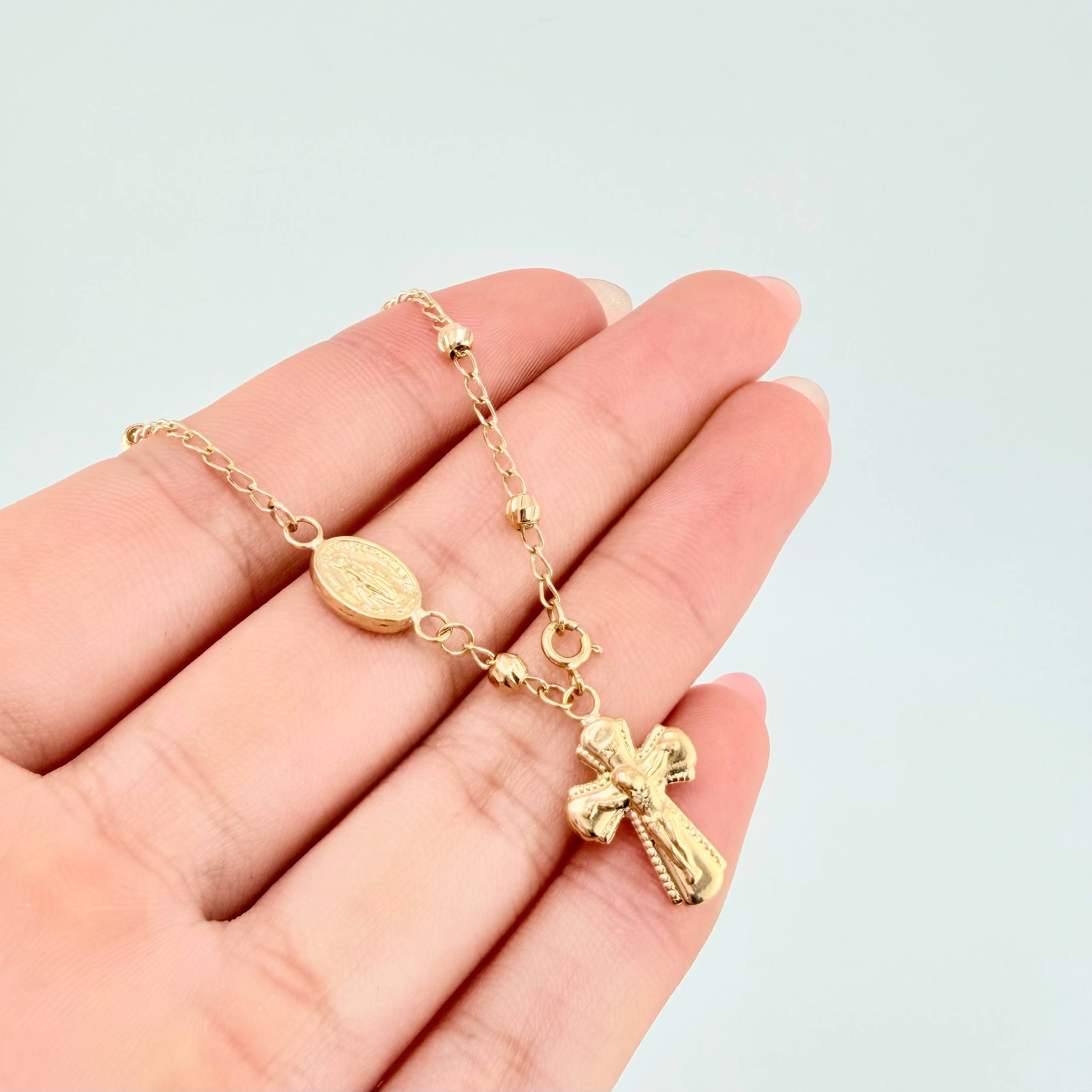 Pulso Denario Virgen Milagrosa 2.7gr / 7 in / 4mm Oro Amarillo 18K