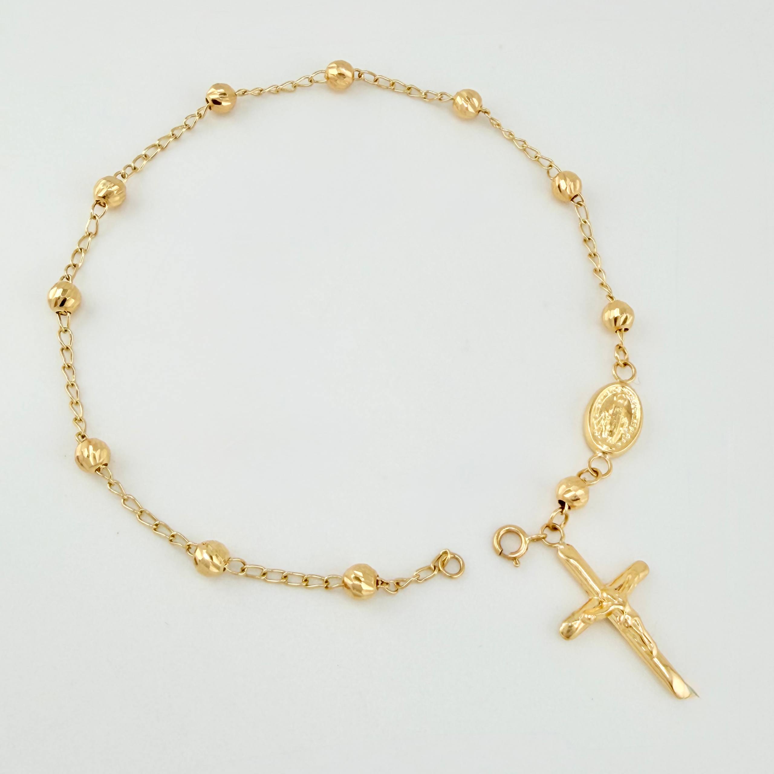 Pulso Denario Virgen Milagrosa Diamantado 2.7gr / 7 in / 4mm Oro Amarillo 18K ©