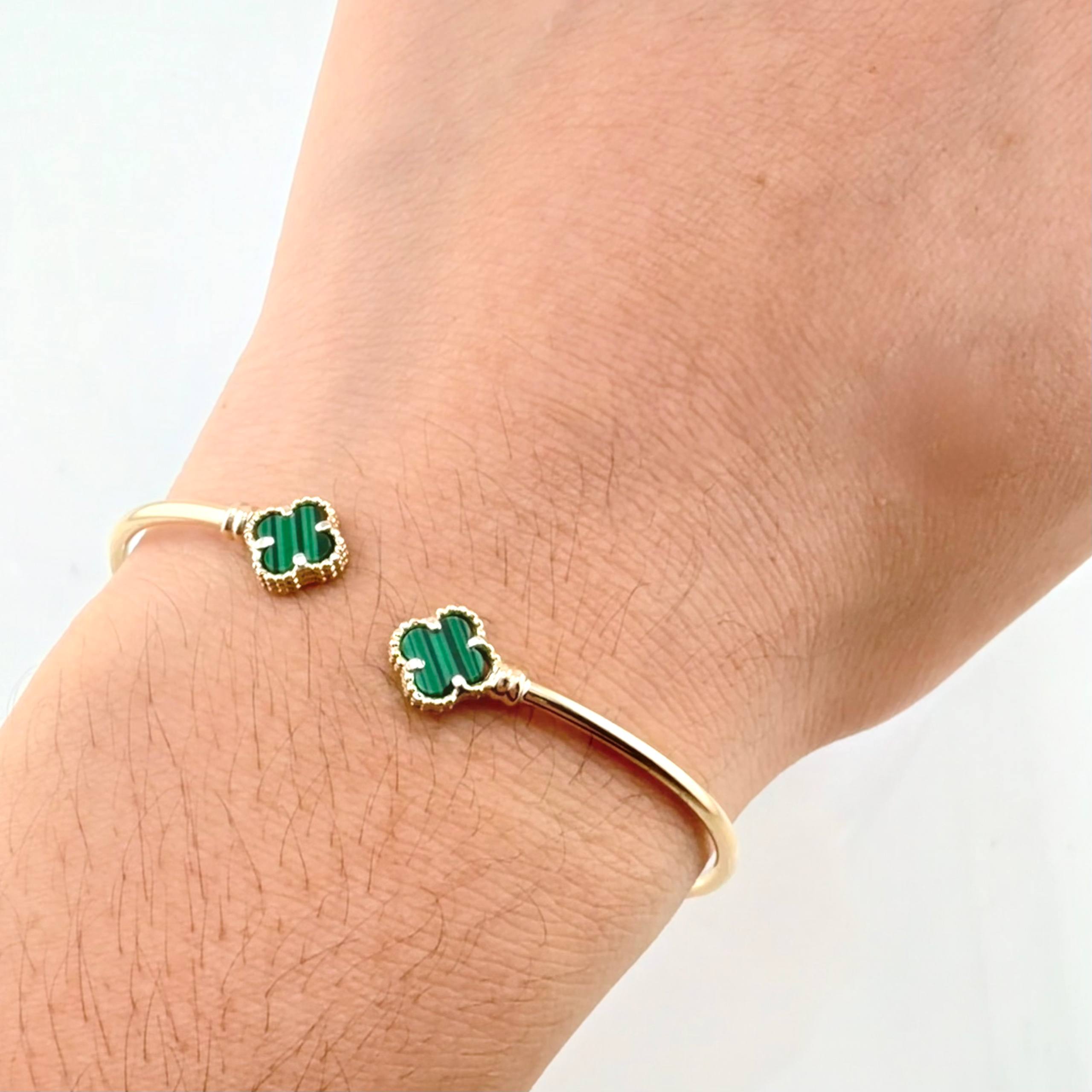 Bracelet Classic Link Clover Green 3gr / 6 in / 2mm Yellow Gold Nac.Esp. 18K ©