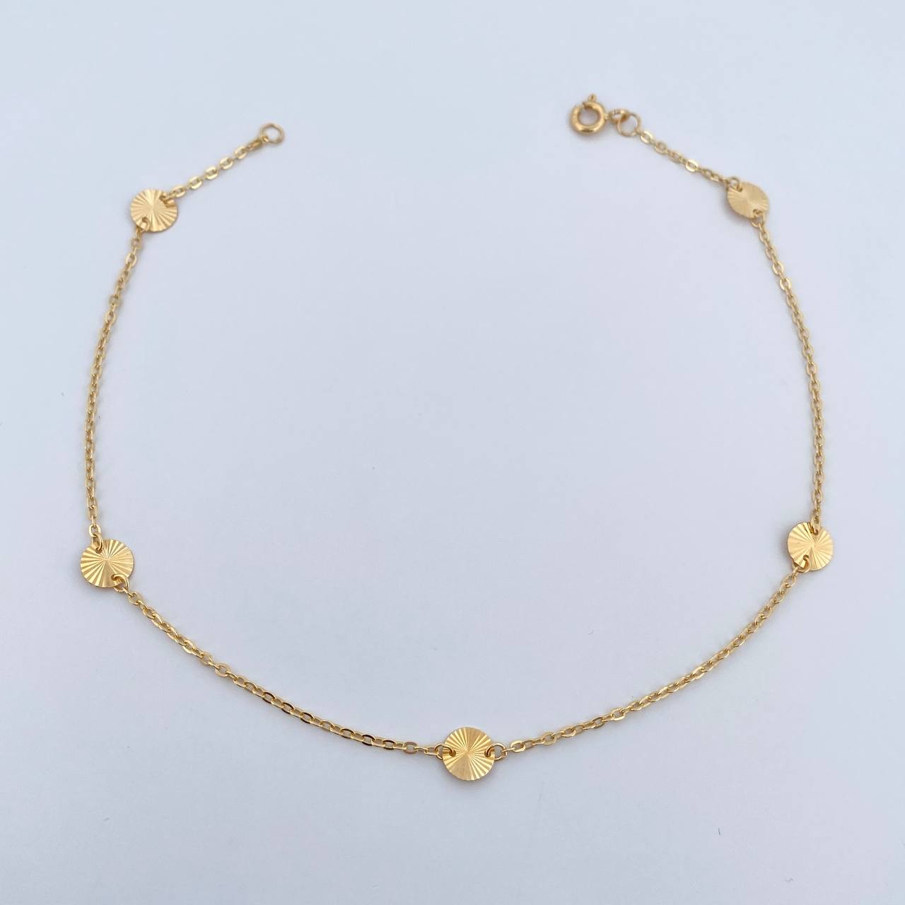 Ankle bracelet Classic Link Circles 1.75gr / 25.5cm / 1.1mm Diamond Cut 18K Yellow Gold &