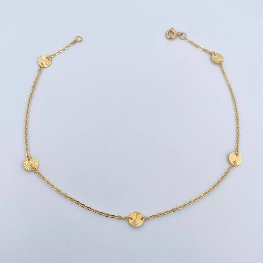 Ankle bracelet Classic Link Circles 1.75gr / 25.5cm / 1.1mm Diamond Cut 18K Yellow Gold &
