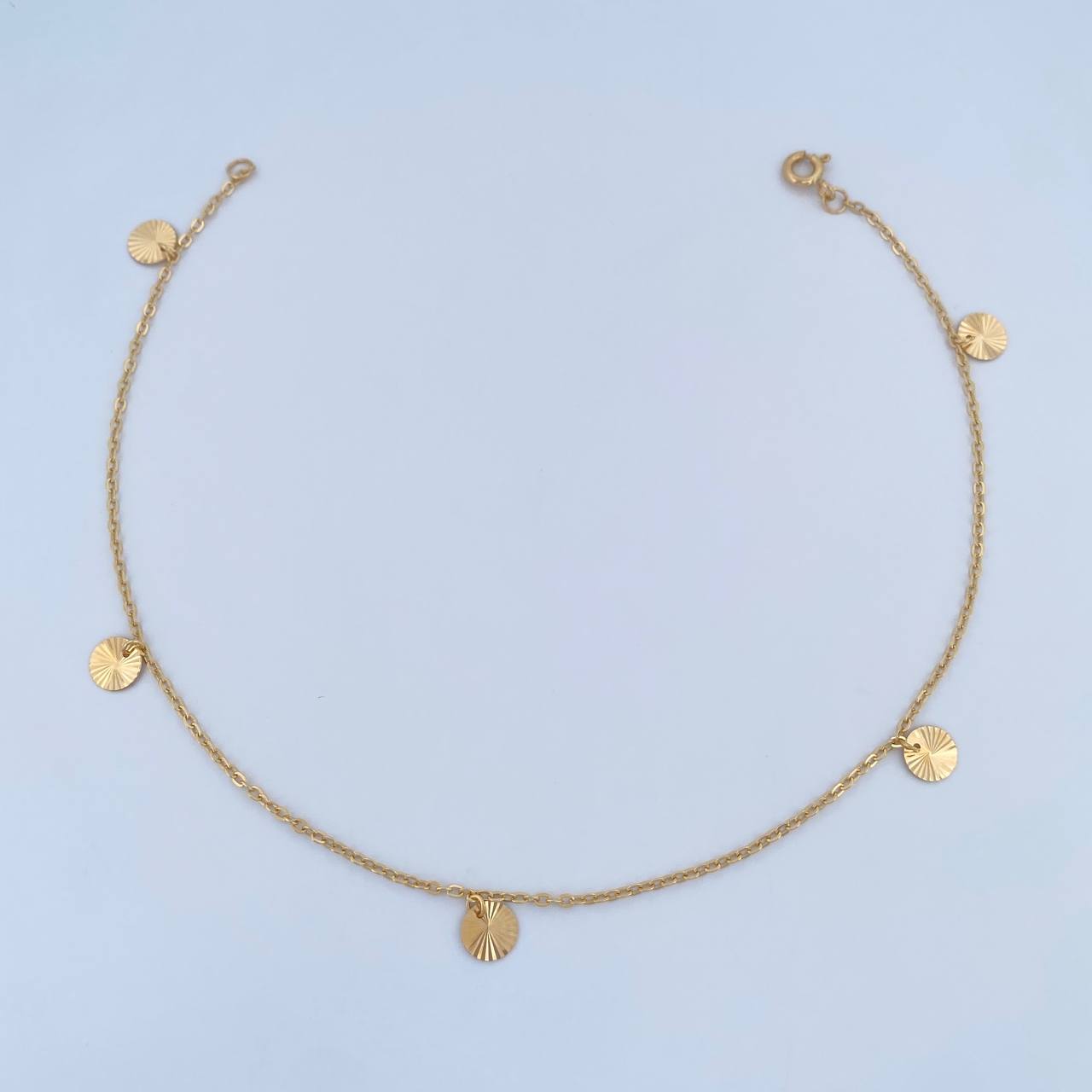 Ankle bracelet Classic Link Circles 1.9gr / 25.1cm / 1.1mm Diamond Cut 18K Yellow Gold &