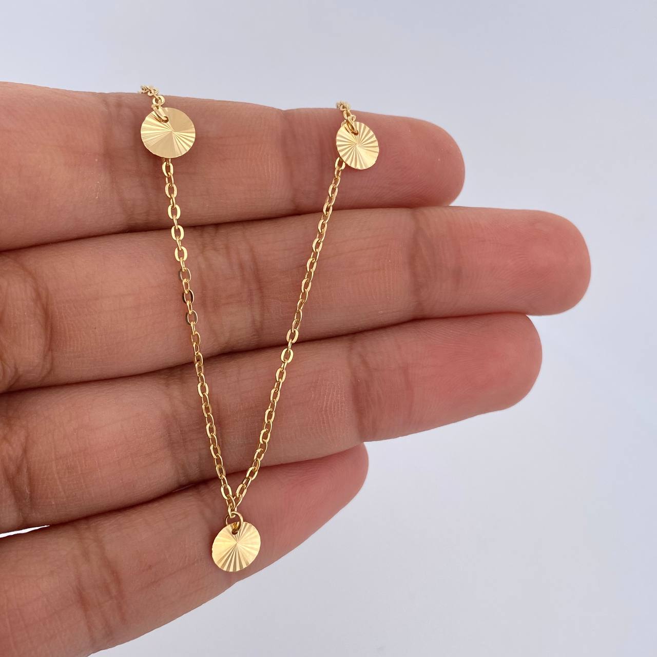 Ankle bracelet Classic Link Circles 1.9gr / 25.1cm / 1.1mm Diamond Cut 18K Yellow Gold &