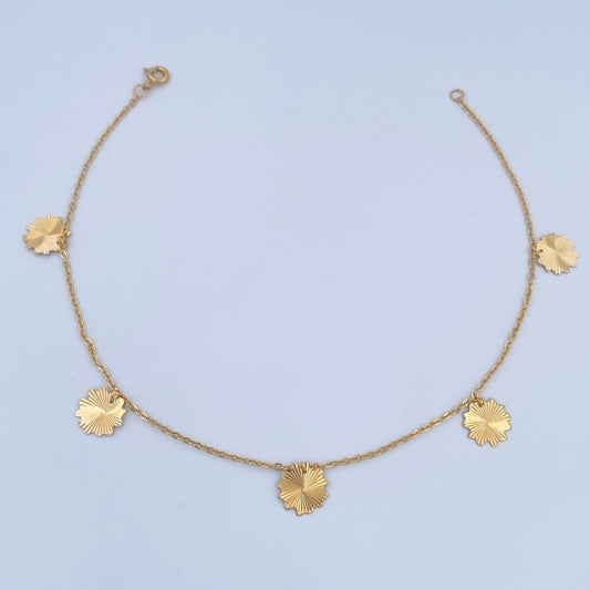 Ankle bracelet Classic Link Flowers 2.3gr / 25.4cm / 1.1mm Diamond Cut 18K Yellow Gold &