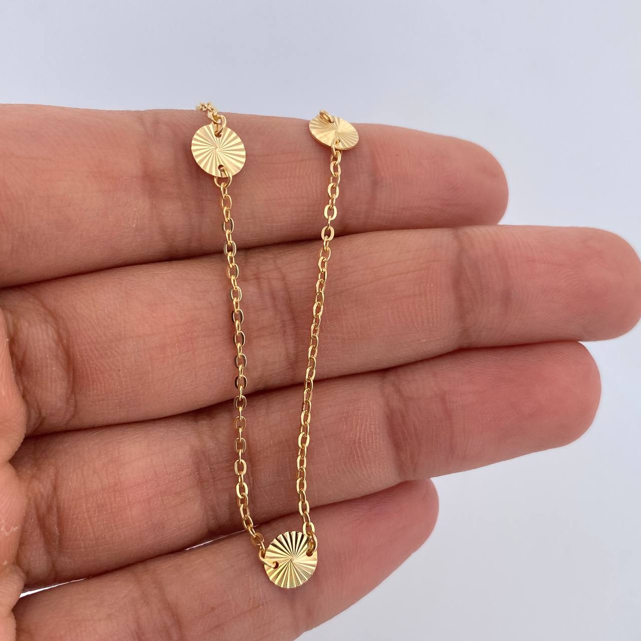 Ankle bracelet Classic Link Circles 1.75gr / 25.5cm / 1.1mm Diamond Cut 18K Yellow Gold &