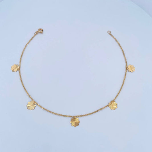 Ankle bracelet Classic Link Flowers 1.95gr / 25.1cm / 1.1mm Diamond Cut 18K Yellow Gold &