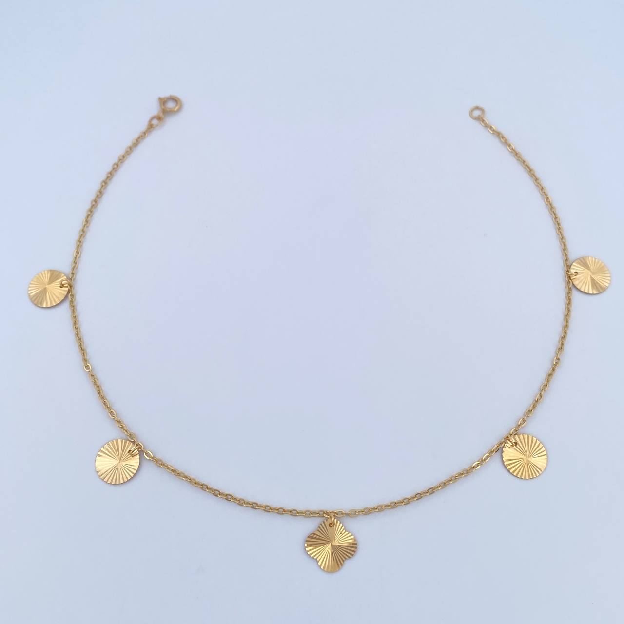 Ankle bracelet Classic Link Circles Clover 2.15gr / 25.4cm / 1.1mm Diamond Cut 18K Yellow Gold &