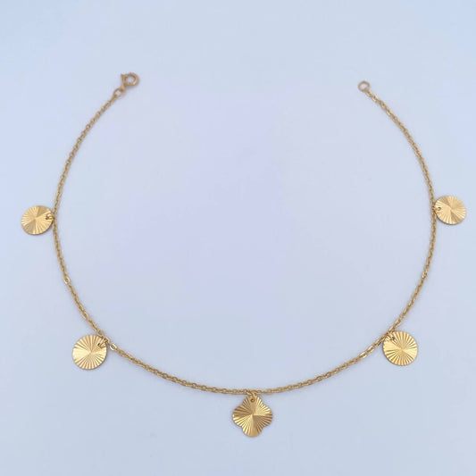 Ankle bracelet Classic Link Circles Clover 2.15gr / 25.4cm / 1.1mm Diamond Cut 18K Yellow Gold &