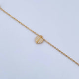 Ankle bracelet Classic Link Heart 2.1gr / 25.4cm / 4mm Beads Diamond Cut White Zircons 18K Yellow Gold &