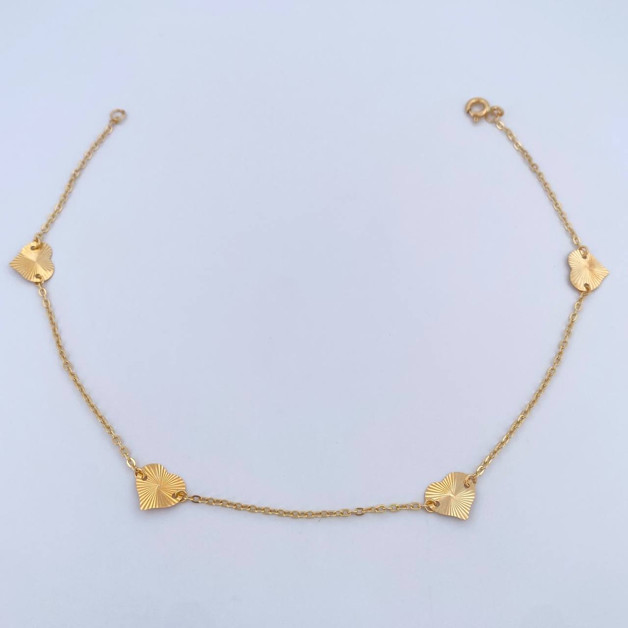 Ankle bracelet Classic Link Hearts 1.8gr / 25cm / 1.1mm Diamond Cut 18K Yellow Gold &