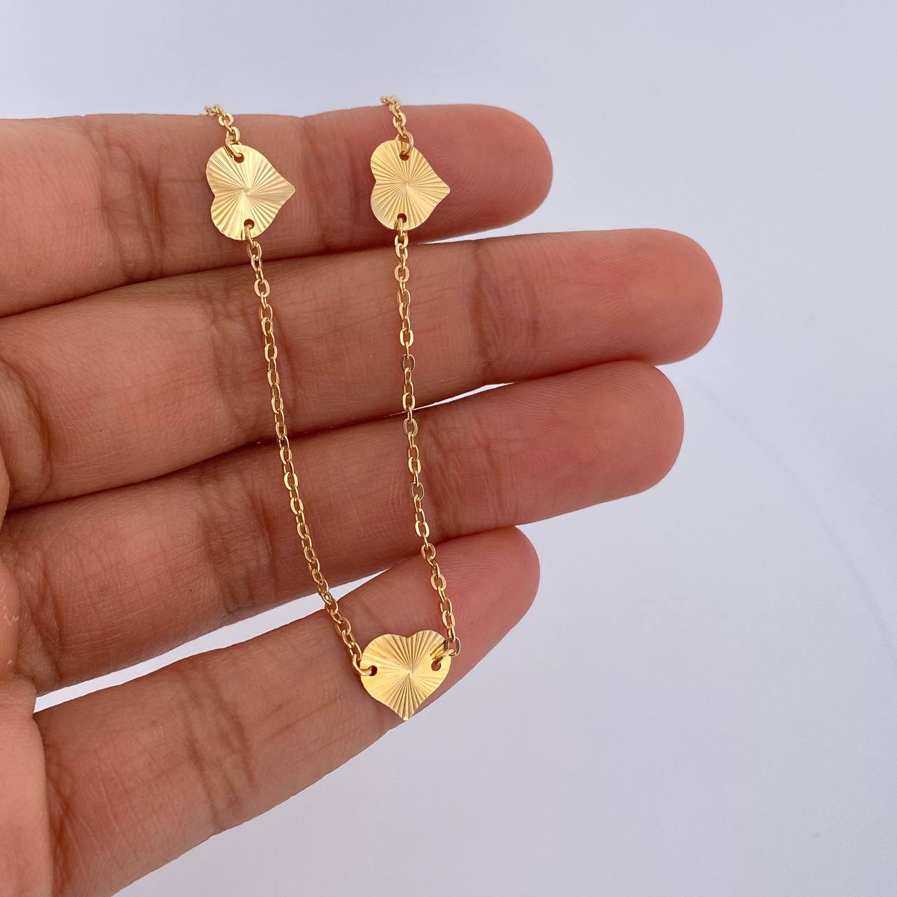 Ankle bracelet Classic Link Hearts 1.8gr / 25cm / 1.1mm Diamond Cut 18K Yellow Gold &