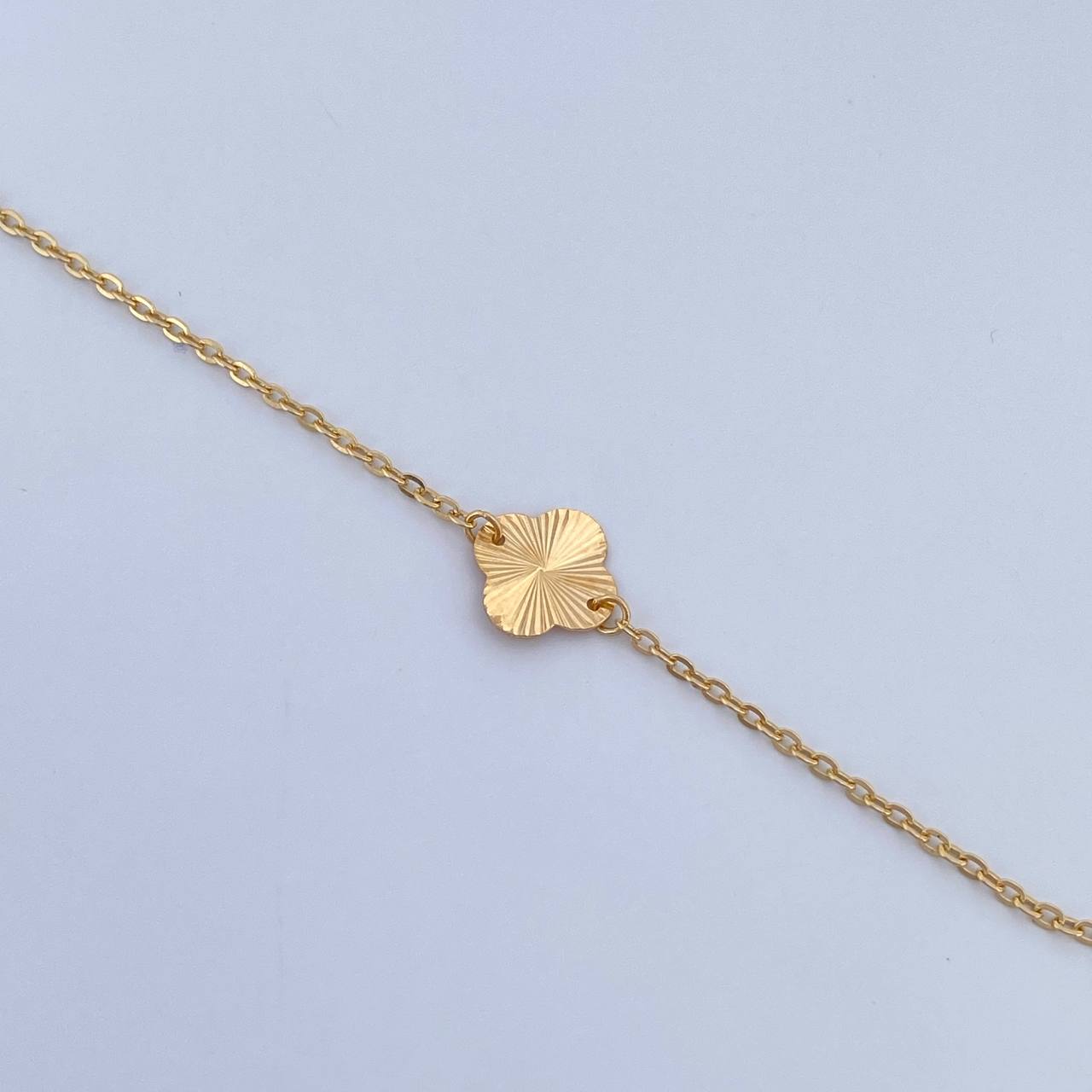 Ankle bracelet Classic Link Clovers 1.95gr / 25cm / 1.1mm Diamond Cut 18K Yellow Gold &