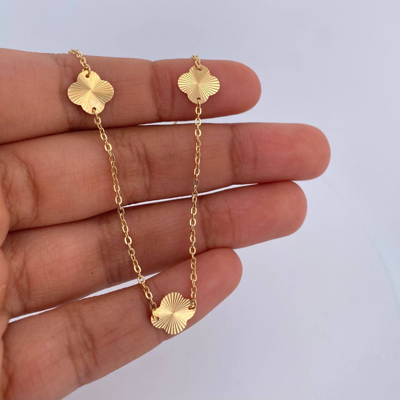 Ankle bracelet Classic Link Clovers 1.9gr / 25cm / 1.1mm Diamond Cut 18K Yellow Gold &