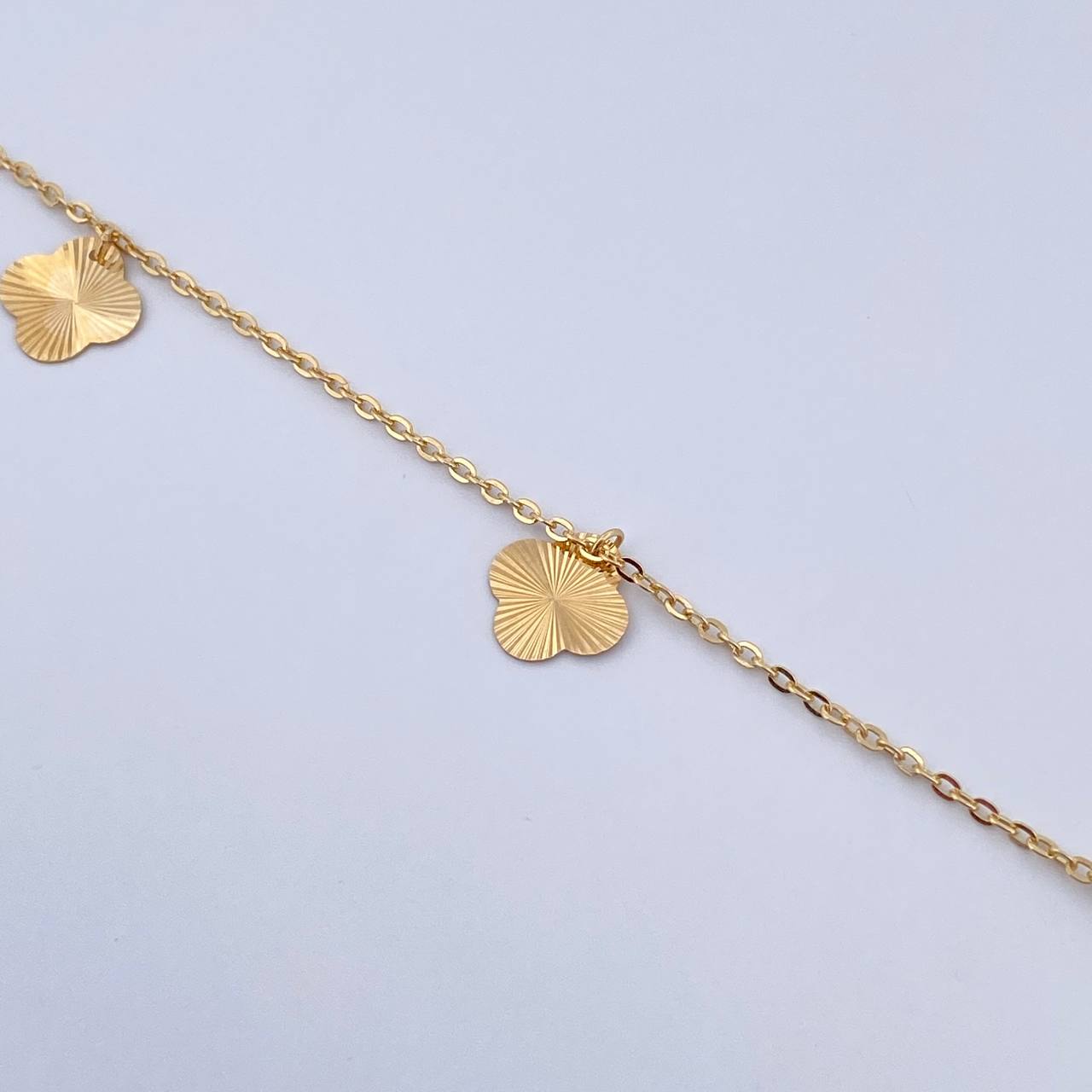 Ankle bracelet Classic Link Clovers 2.3gr / 25.3cm / 1.1mm Diamond Cut 18K Yellow Gold &