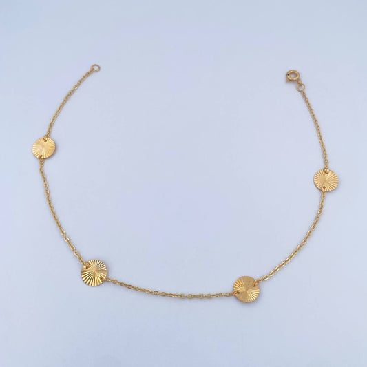 Tobillera Aro Seguido Circulos  1.9gr / 24.6cm / 1.1mm Diamantada Oro Amarillo 18K &