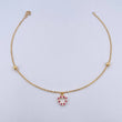 Ankle bracelet Classic Link Heart Silhouette 2.1gr / 25.4cm / 4mm Beads Diamond Cut Fuchsia White Zircons 18K Yellow Gold &