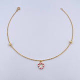 Ankle bracelet Classic Link Heart Silhouette 2.1gr / 25.4cm / 4mm Beads Diamond Cut Fuchsia White Zircons 18K Yellow Gold &